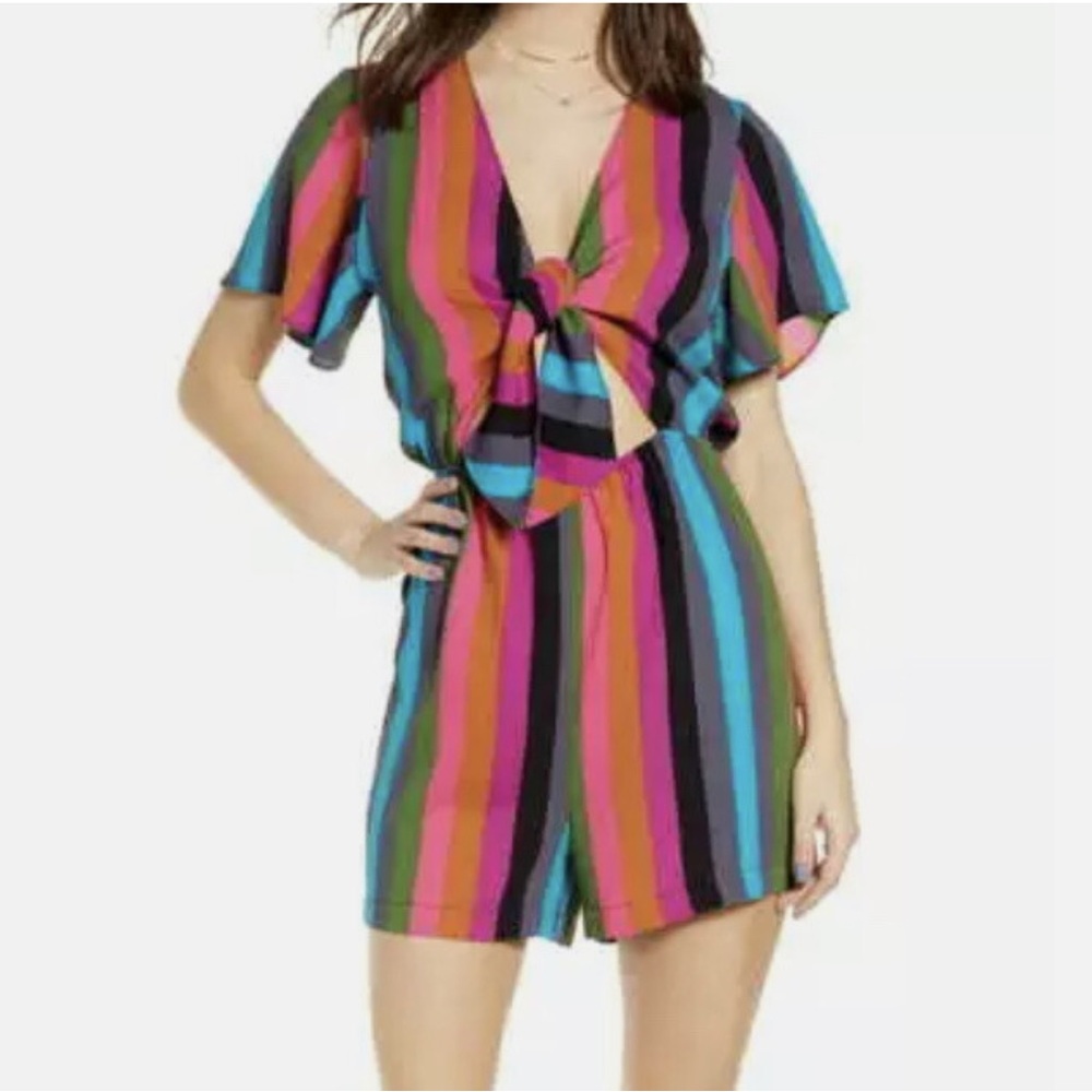 LEITH Blue Savvy Summer‎ Stripe Romper, Size 2X, NWT